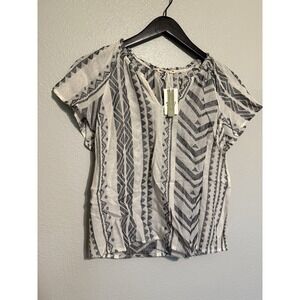 Marine Layer Lana Textured B Neck Short Sleeve Top Aztec Women's Size XS